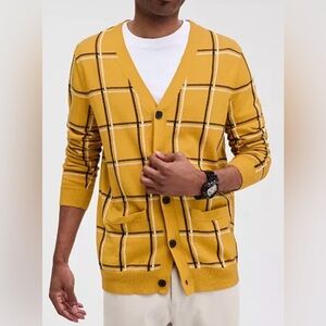NWT Club Room Men's Medium Cotton Windowpane-Plaid Cardigan Sweater